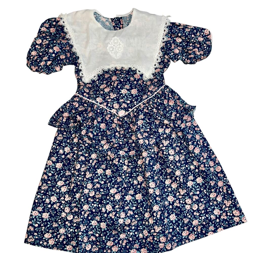 Vintage Jinelle Frilly Prairie girls Dress Lace Collar Puff Sleeve Cottagecore 8